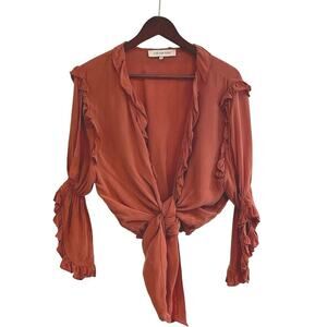 LUG VON SIGA Women’s Bianca Tie Top Ruffled Blouse Size 38 Rust/Coral Color